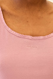 RIBBED TOP WITH STRAPS AND RUFFLED TRIM - PINK