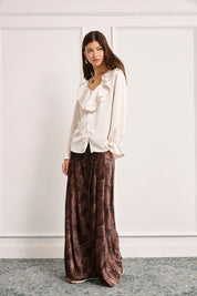 BLUSA SATINADA CUELLO VOLANTES - IVORY