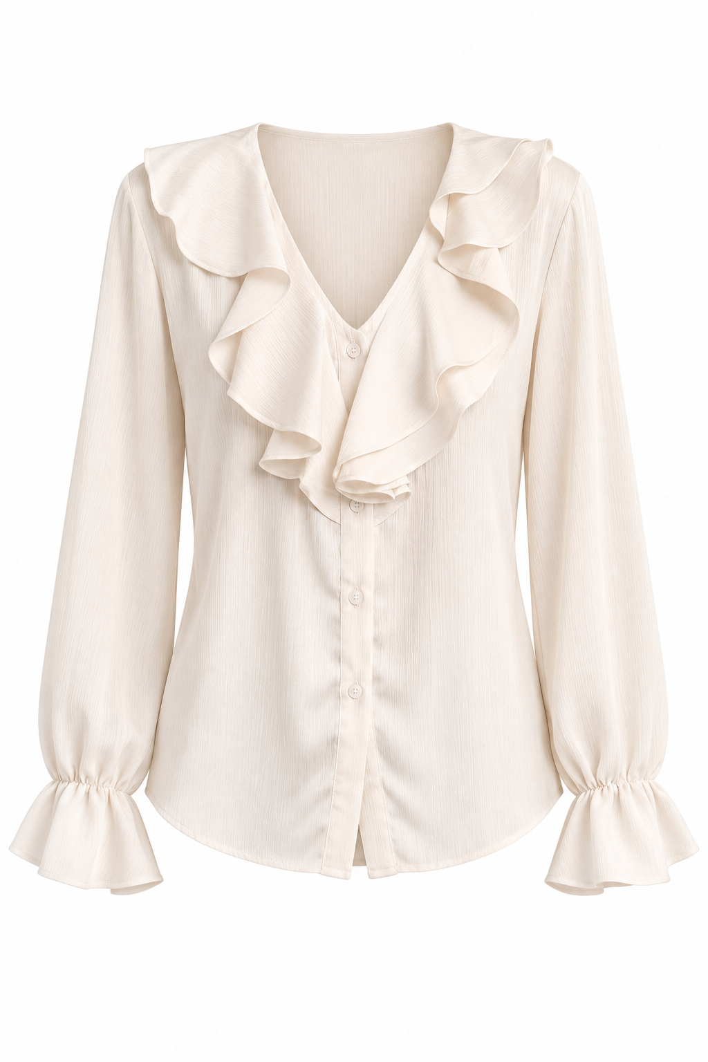 BLUSA SATINADA CUELLO VOLANTES - IVORY