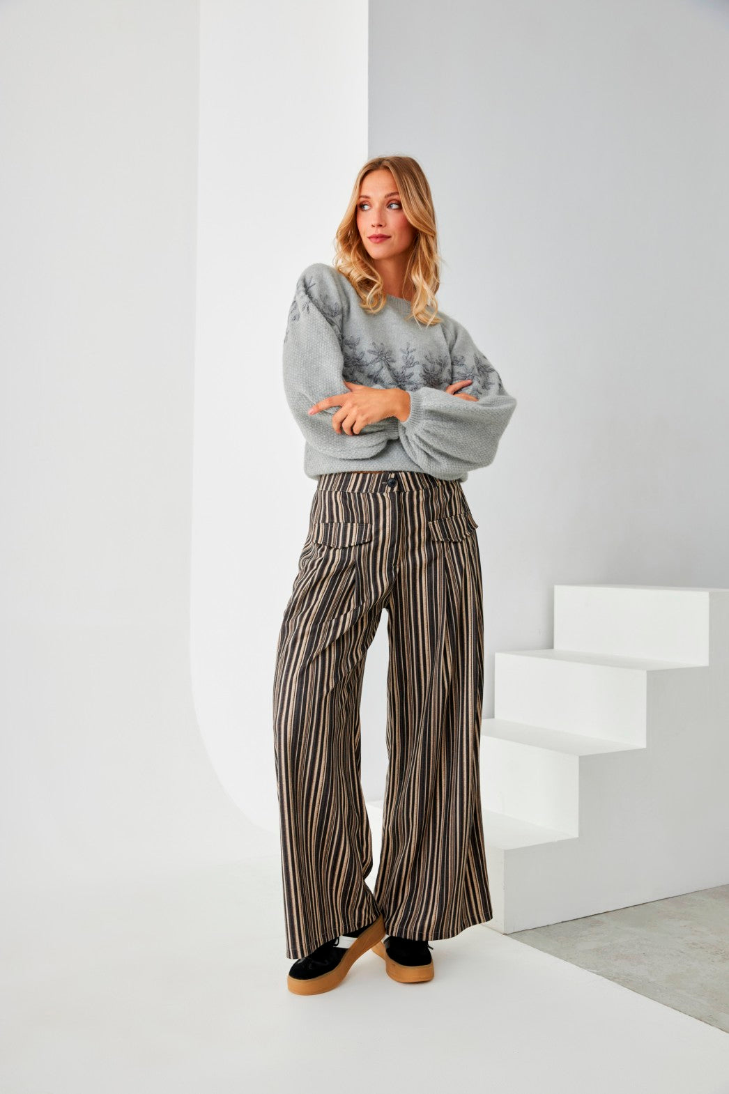PANTALÓN WIDE LEG RAYAS - GREY