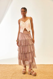 LONG SKIRT WITH GLITTER AND RUFFLES - PINK