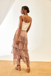 LONG SKIRT WITH GLITTER AND RUFFLES - PINK