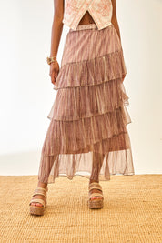 LONG SKIRT WITH GLITTER AND RUFFLES - PINK