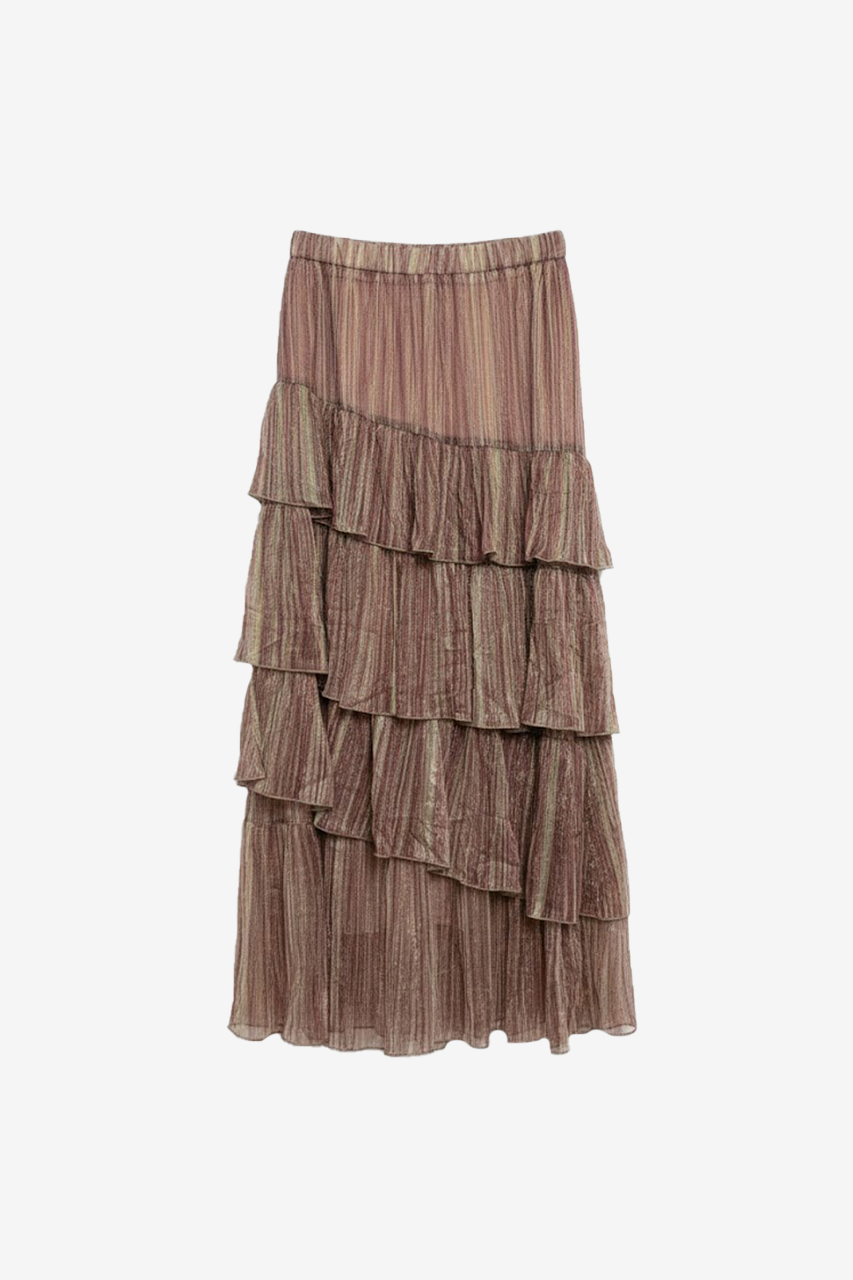 LONG SKIRT WITH GLITTER AND RUFFLES - PINK