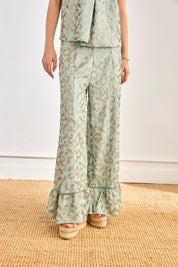 PANTALÓN PINZAS Y VOLANTES LENTEJUELAS - AZUL