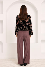 BLUSA TERCIOPELO FLOCADO FLORES - NEGRO
