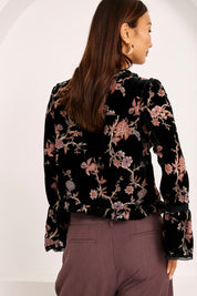 BLUSA TERCIOPELO FLOCADO FLORES - NEGRO