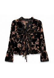 BLUSA TERCIOPELO FLOCADO FLORES - NEGRO