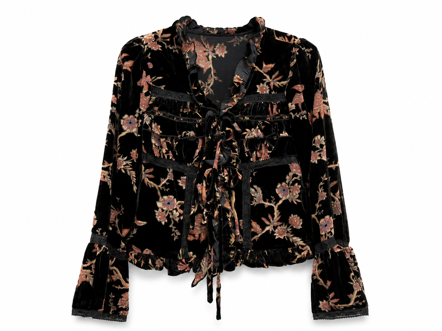 BLUSA TERCIOPELO FLOCADO FLORES - NEGRO
