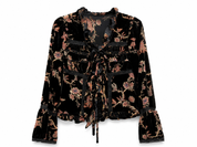 BLUSA TERCIOPELO FLOCADO FLORES - NEGRO