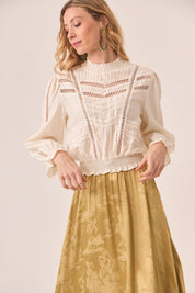 BLUSA CALADOS CINTURA FRUNCIDA - IVORY