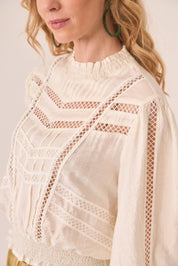 BLUSA CALADOS CINTURA FRUNCIDA - IVORY