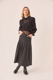 BLUSA CALADOS CINTURA FRUNCIDA - BLACK
