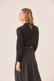 BLUSA CALADOS CINTURA FRUNCIDA - BLACK