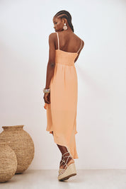 ASYMMETRICAL RUFFLED DRESS - PEACH
