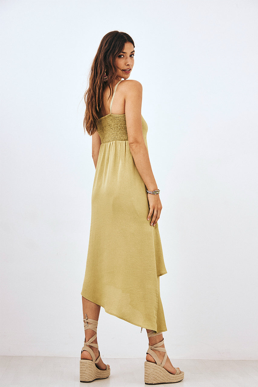 VESTIDO ASIMÉTRICO VOLANTES - VERDE
