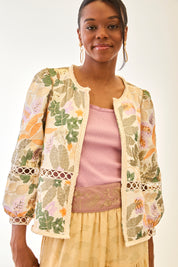 JACKET WITH EMBROIDERED FLOWERS AND SEQUINS - OFF-WHITE