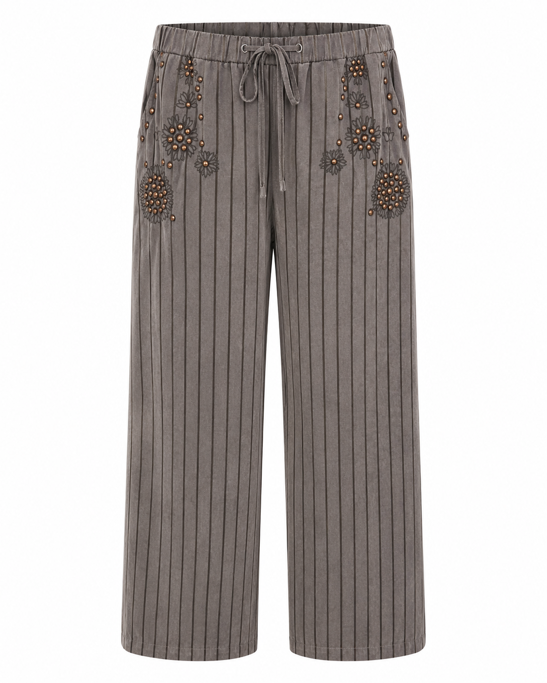 PANTALÓN WIDE LEG RAYAS Y TACHUELAS - GRIS