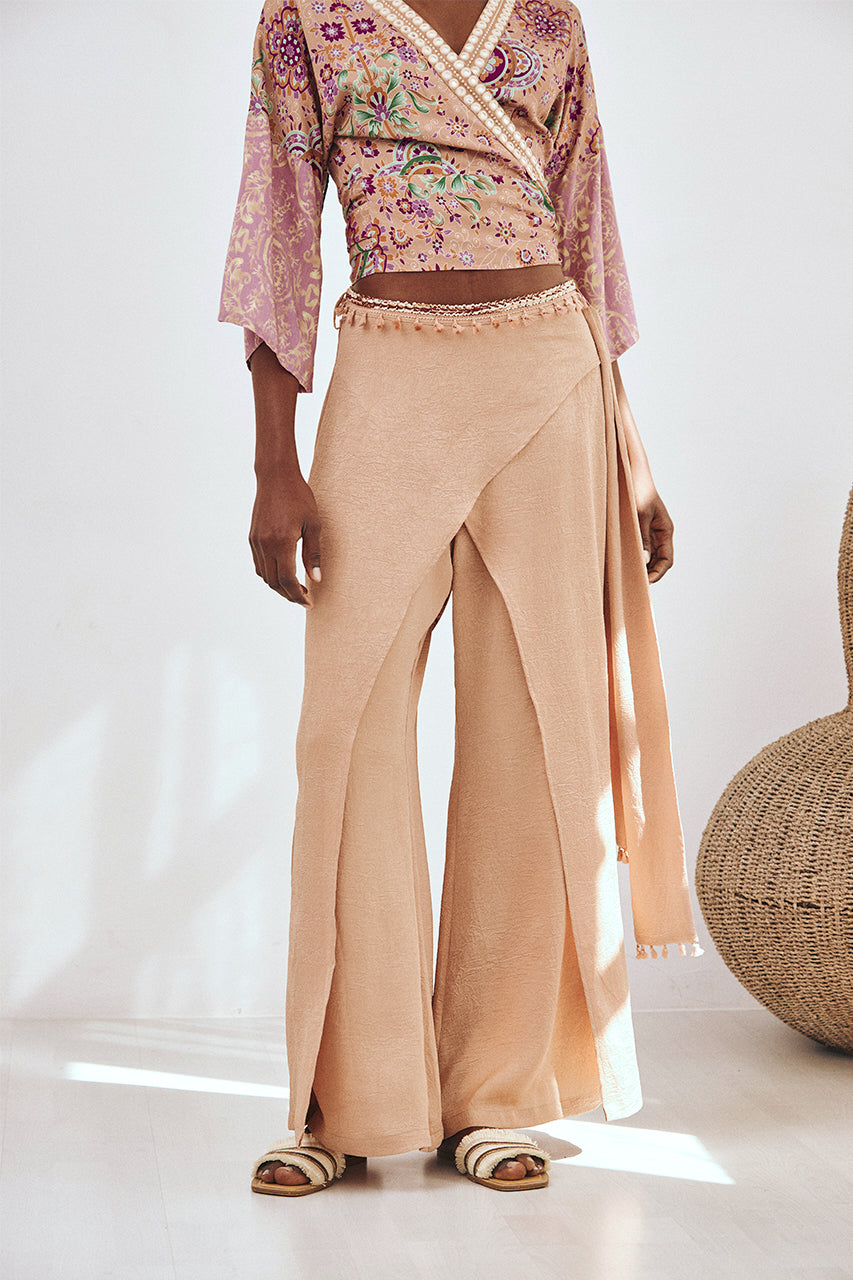 ASYMMETRIC FLOWY TROUSERS - CAMEL