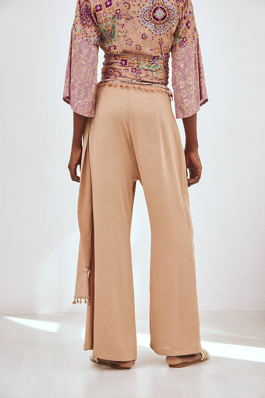ASYMMETRIC FLOWY TROUSERS - CAMEL