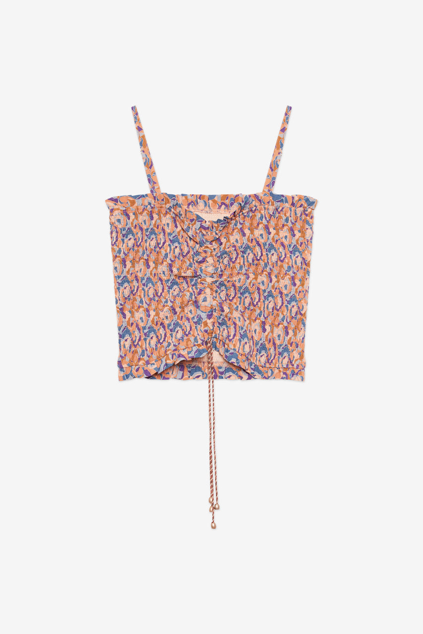 TOP ESTAMPADO FRUNCIDO - AZUL
