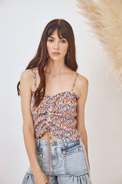 TOP ESTAMPADO FRUNCIDO - AZUL