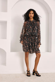 VESTIDO TUL ESTAMPADO FLORAL - NEGRO