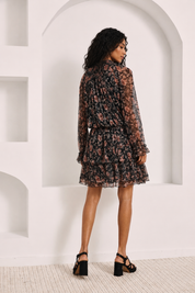 VESTIDO TUL ESTAMPADO FLORAL - NEGRO