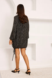 VESTIDO CORTO RAYAS ANUDADOS - NEGRO