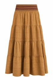 FALDA RAYAS VOLANTE CINTURA FANTASÍA - CAMEL