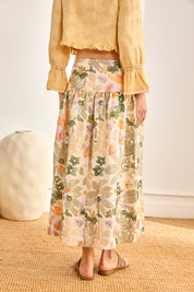 LONG SKIRT WITH EMBROIDERED FLOWERS AND SEQUINS - OFF-WHITE
