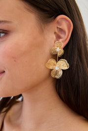 Flower Pendant Earrings - Gold