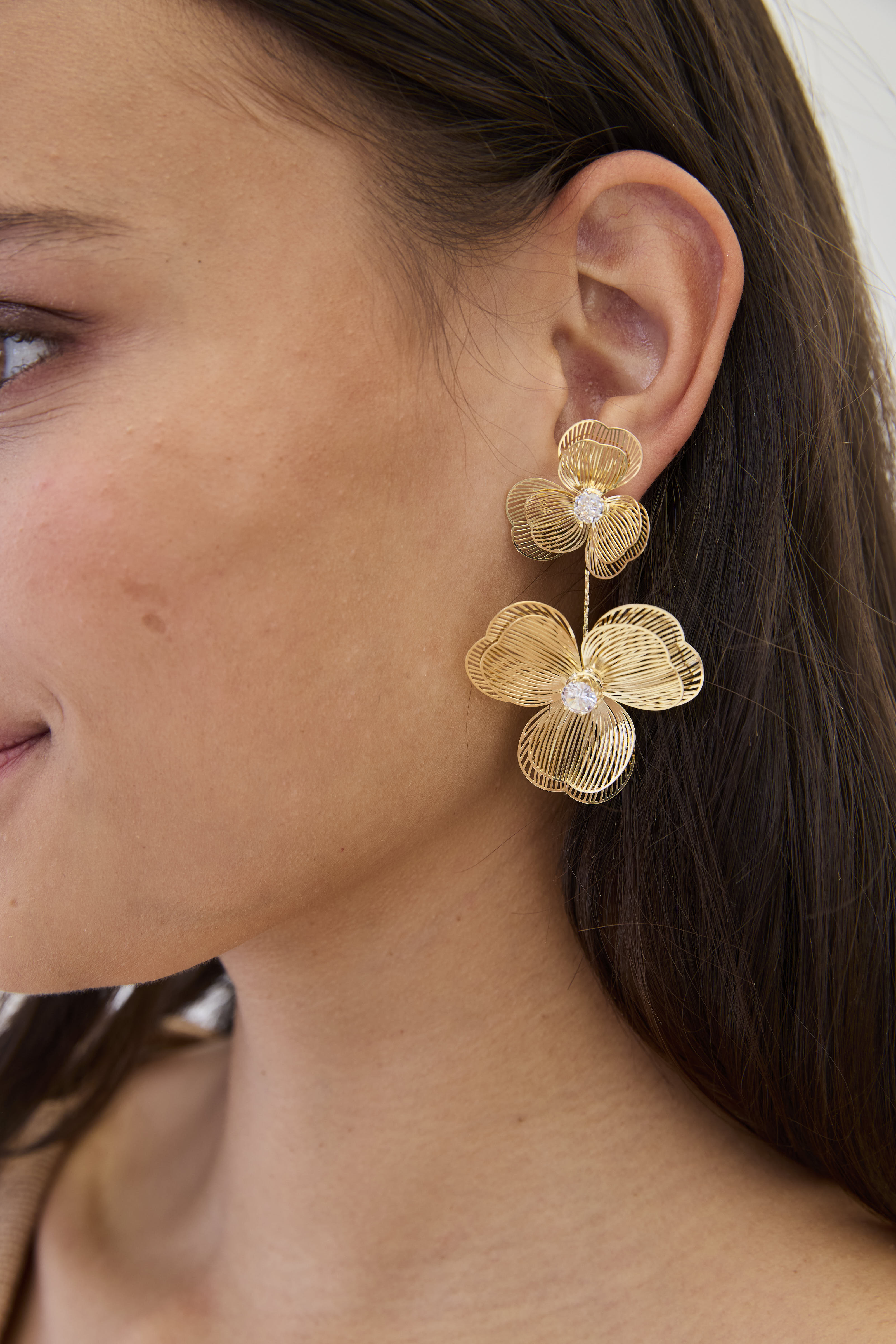 Flower Pendant Earrings - Gold