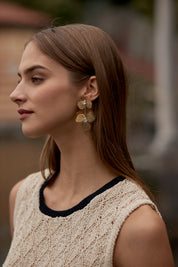 Flower Pendant Earrings - Gold