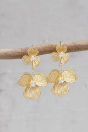 Flower Pendant Earrings - Gold