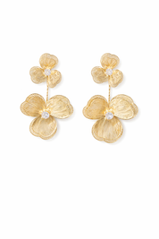 Flower Pendant Earrings - Gold