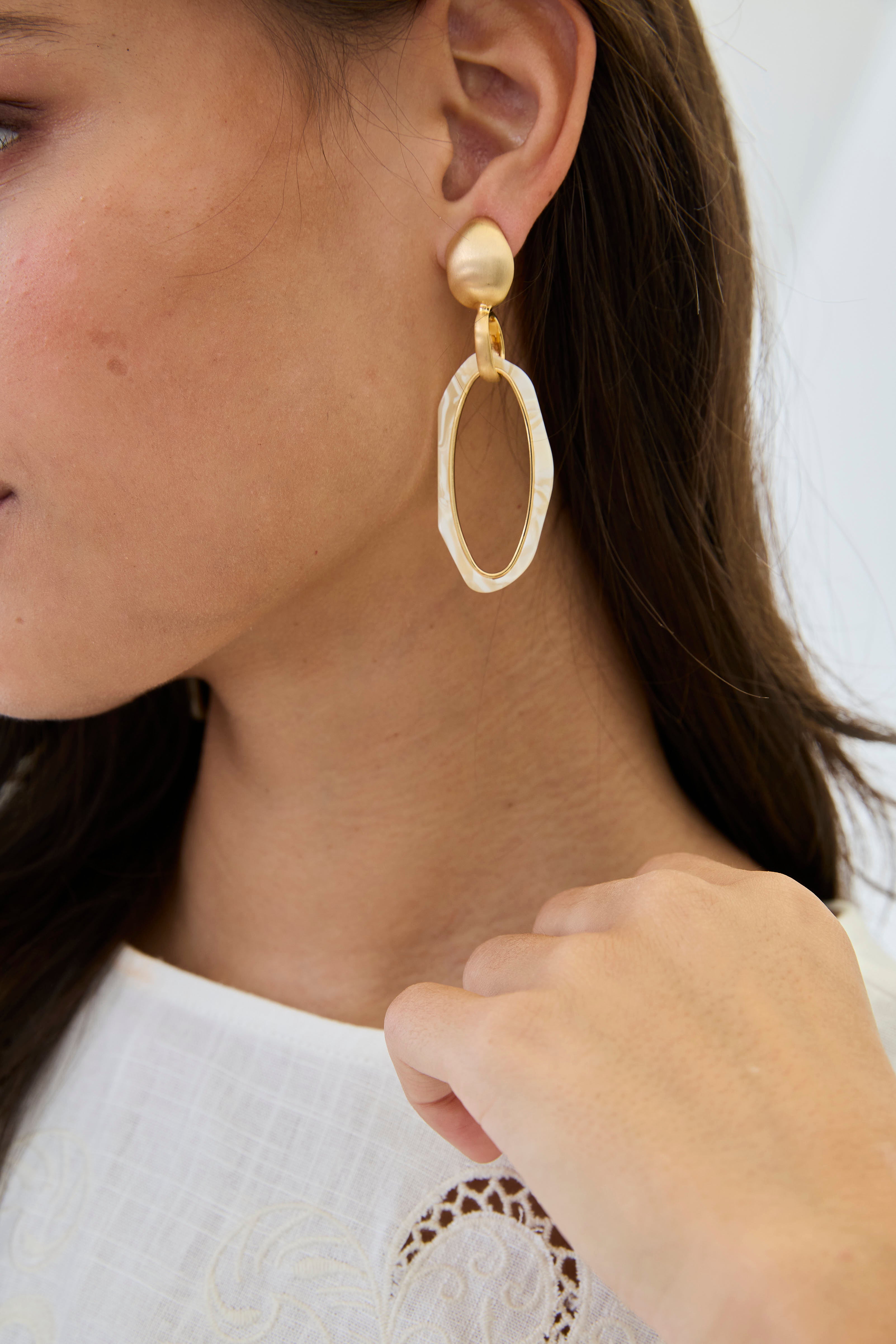 OVAL PENDANT EARRINGS - GOLD
