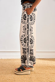 PANTALÓN ESTAMPADO BICOLOR - BLANCO