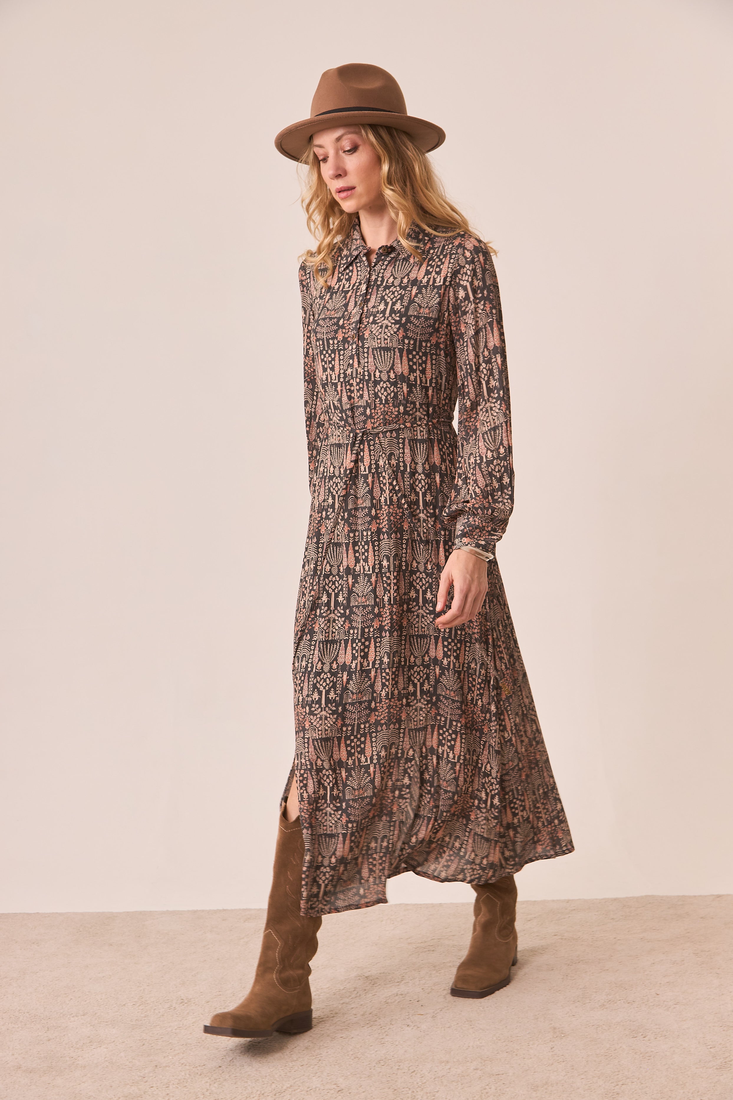 VESTIDO CAMISERO ESTAMPADO - BLACK