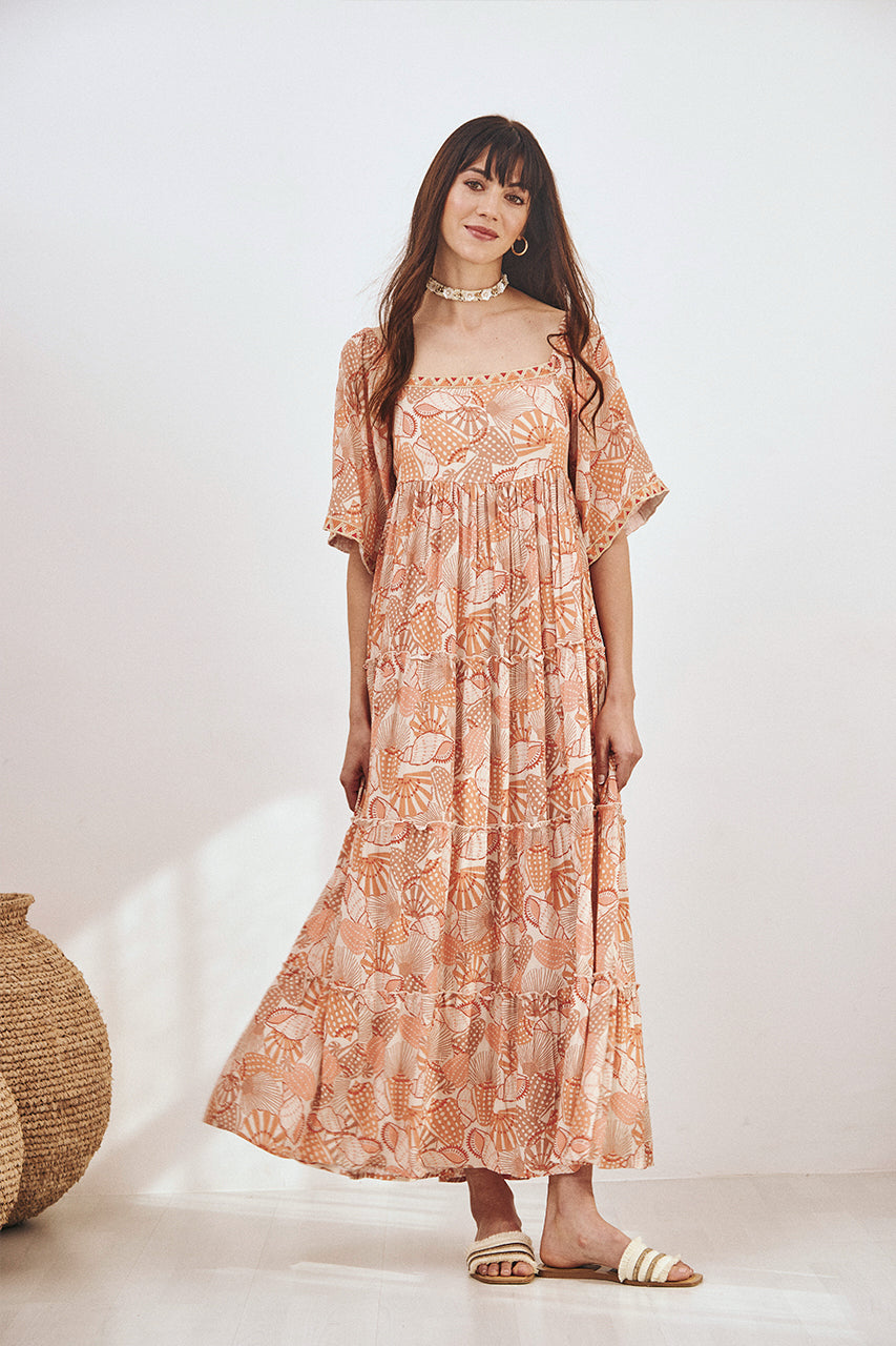 VESTIDO LARGO MANGA CORTA - PEACH