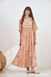 VESTIDO LARGO MANGA CORTA - PEACH