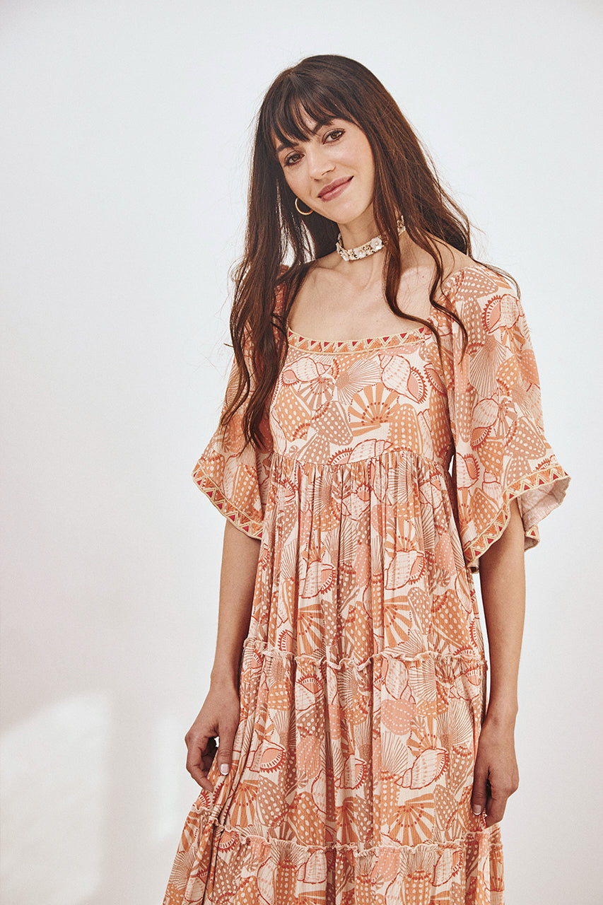 VESTIDO LARGO MANGA CORTA - PEACH
