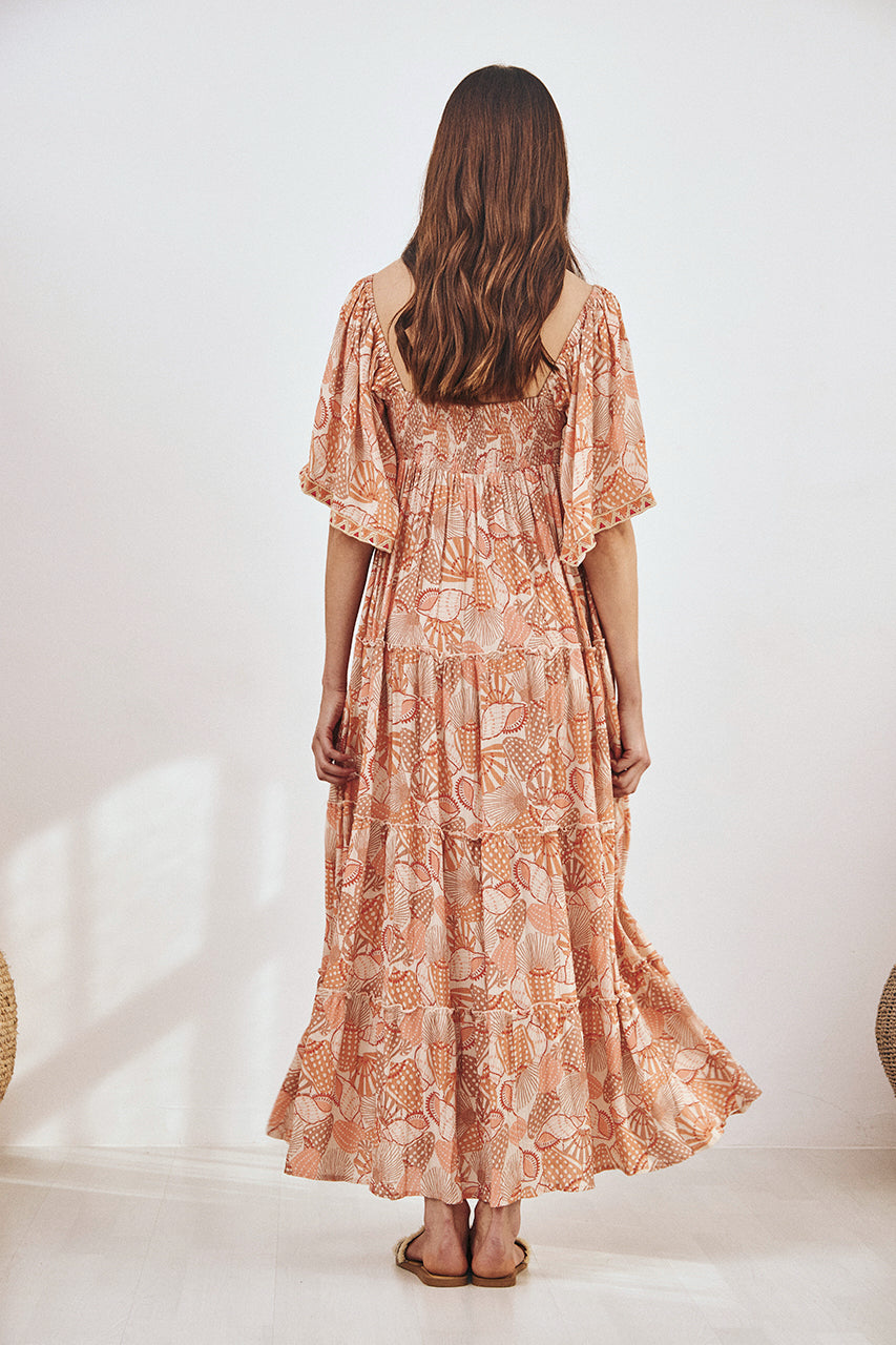 VESTIDO LARGO MANGA CORTA - PEACH