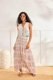 CHALECO BORDADO FLORAL - CRUDO