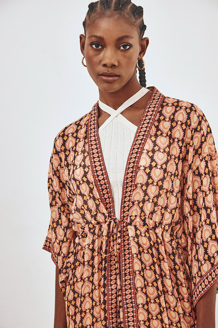 KIMONO LARGO ESTAMPADO - NEGRO
