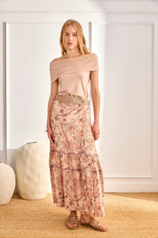 Floral and Embroidered Pareo Skirt - Pink