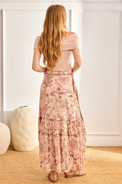 Floral and Embroidered Pareo Skirt - Pink