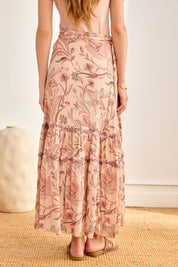Floral and Embroidered Pareo Skirt - Pink
