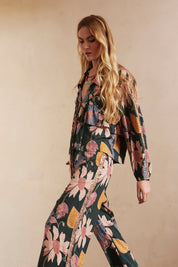 PRINTED LONG SLEEVE BLOUSE WITH EMBROIDERY - GREEN