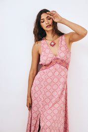 EMBROIDERED PRINTED MAXI DRESS - PINK